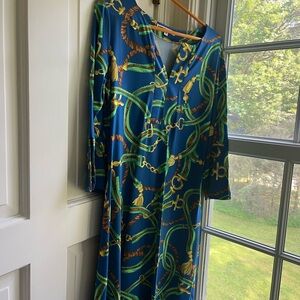 Blue and Green Long Sleeve Sheath Dress